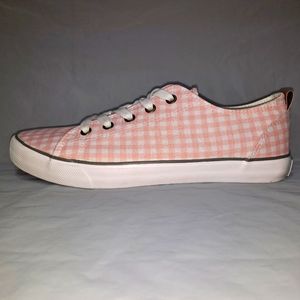 MarleyLilly Sneakers Women's Sz 8 Pink & White Checks Lace-up Monogram Non-slip